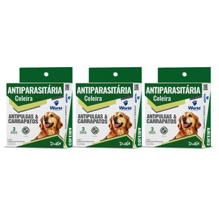 Kit 3 Coleira Antipulgas e Carrapatos Dugs 56cm Cachorros