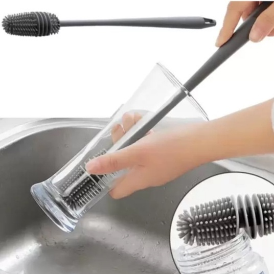 Escova De Silicone Para Lavar Garrafa Mamadeira Copo Taça Ou Banheiro Em Casa Cozinha Limpeza Multiuso Com Cabo