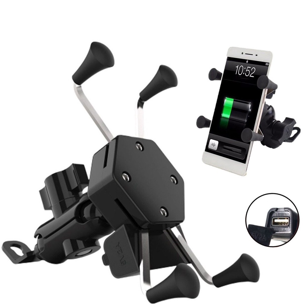 Suporte Garra Para Celular Moto Universal Com Carregador Usb