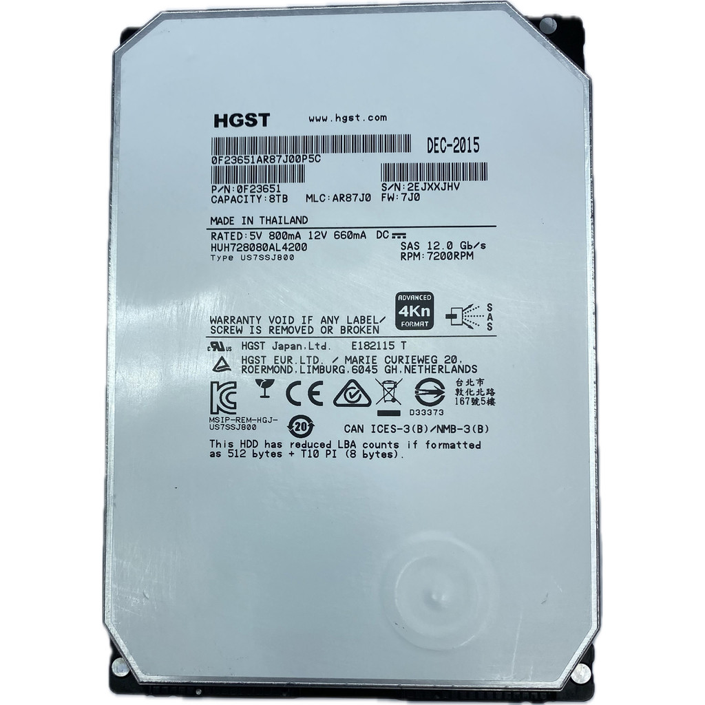 Dell HGST 8TB 3.5" 7.2K 12G SAS HDD HUH728080AL5204 043V7V
