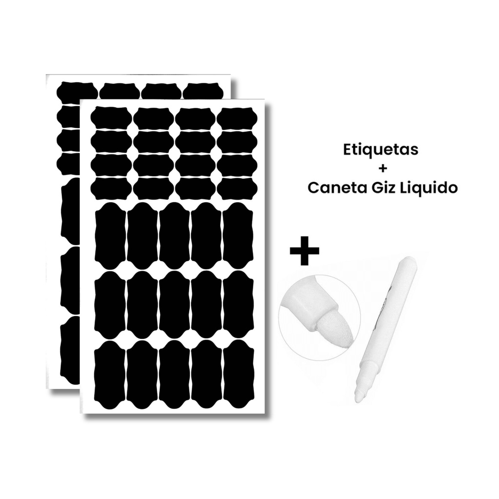 60 Etiquetas Adesivas Lousa em Vinil Preta Para Temperos Condimentos Grãos Potes Organizadores Produtos de Limpeza Laváveis Multi Uso + Caneta Giz Líquido Branco