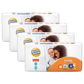 Fralda Descartável Pom Pom Derma Protek Hiper Tamanho XG - 4 Pacotes com 60 Fraldas - Total 240 Tiras
