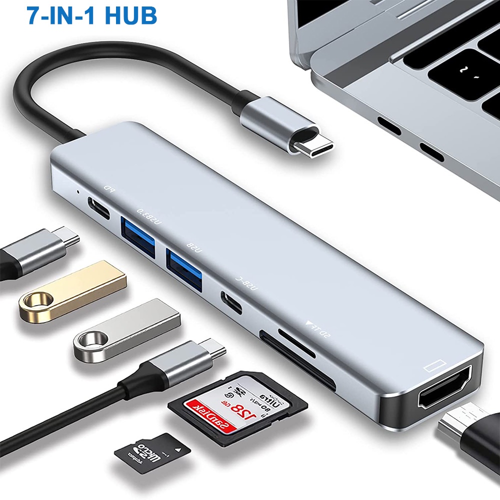 Adaptador multiporta USB C Hub com leitor de cartão SD/TF, USB 3.0, PD, Ethernet RJ45, 4K HDMI, compatível com MacBook Pro/Air, iPad Pro, Surface Pro e mais dispositivos tipo C（3in1,5in1，6in1,7in1，8in1）