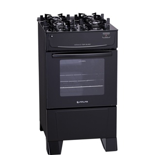 Fogão de Piso Atlas 4 Bocas Mônaco Top Glass | Mesa de Vidro, Acendimento Automático, Preto, Bivolt