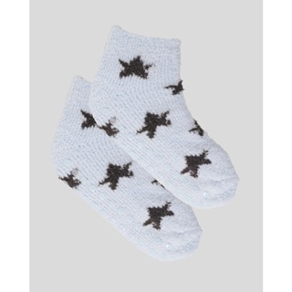 Meia Feminina Cano Baixo Chenille Estampa Estrelas Antiderrapante Cinza