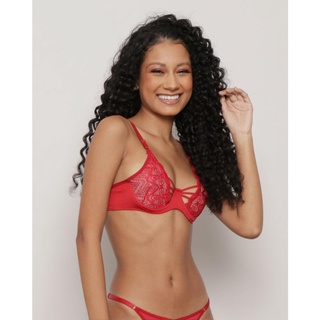 Sutiã Feminino Strappy Sem Bojo Renda Vermelho