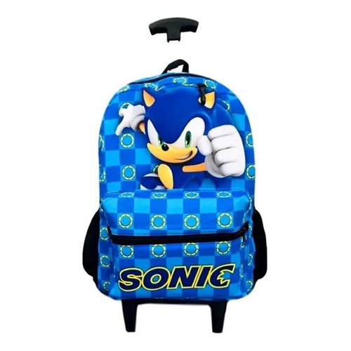 Mochila Sonic Azul Escolar Infantil com Rodinhas