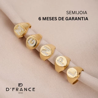 Anel de Dedinho Ajustável Letra Cravejada, Semijoia, Ouro 18K