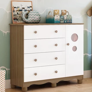 Cômoda Bolinha 1Porta Branco / Branco Carvalho Peroba
