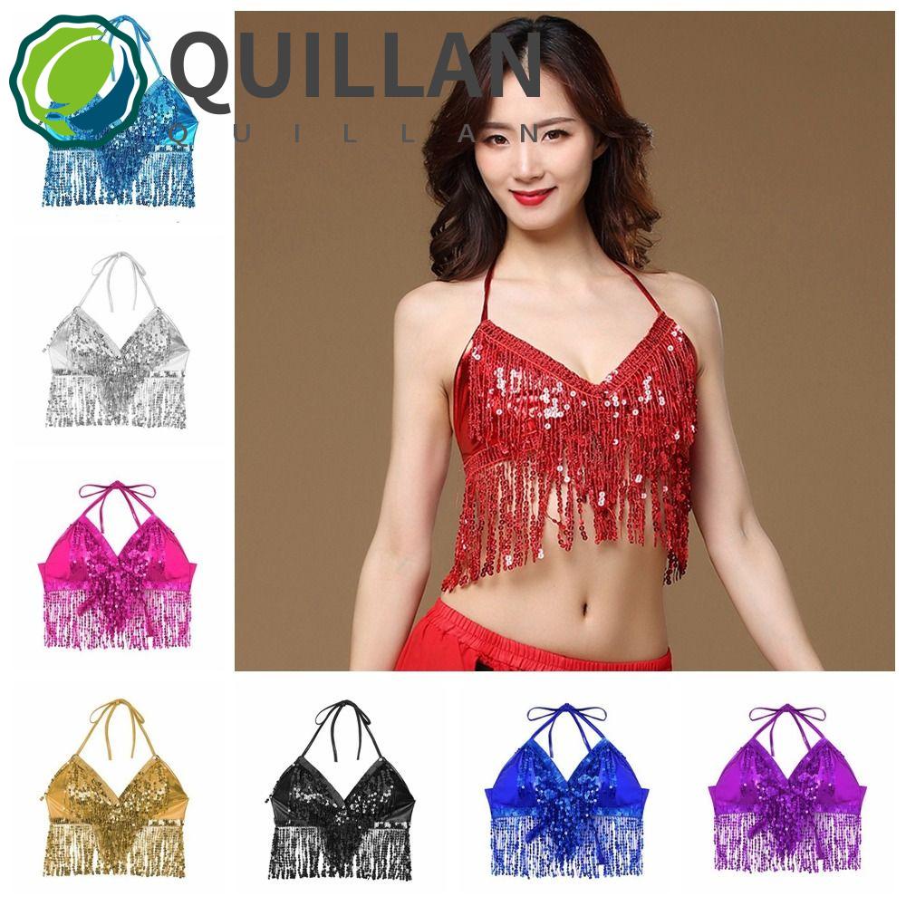 QUILLAN Belly Dance Top , Soutien Halter Tassel Sequins , Roupas