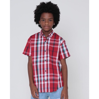 Camisa Juvenil Manga Curta Xadrez Vermelha