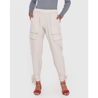 Calça Feminina Jogger Linho Bege Claro