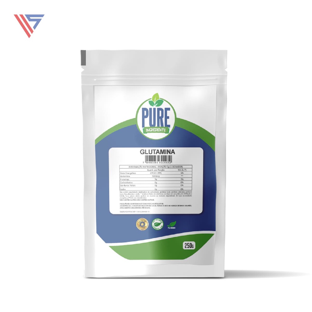 Glutamina 250g 100% Puro C/ Certificado Pure Ingredient's