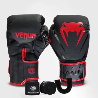 Luva de Boxe Muay Thai Venum Kit Luvas + 2M Bandagem + Bucal New Impact Evo Vermelho