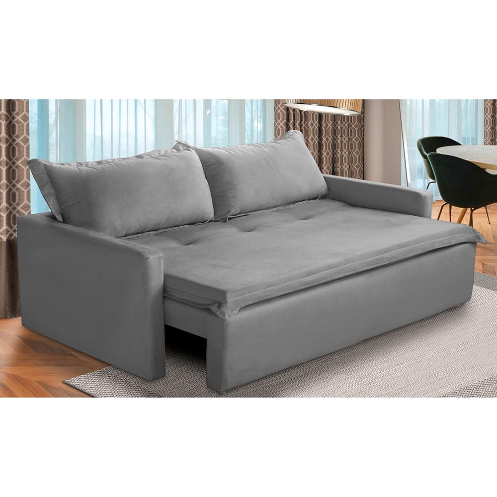 Sofá Sem Caixa Retrátil e Reclinável 2,00m com Molas Kiara Suede Cinza Adonai Estofados