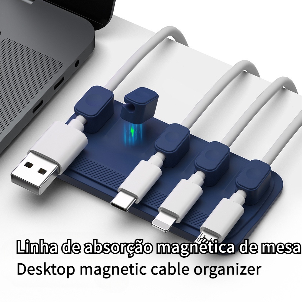 Fios de carregamento Cable Organizer com base na Base Magnetic, Desktop Wire Holder, Cord Management System with Self-Adhesive Backing Desktop Magnetic Sucker Cabos de dados para armazenamento sem furos