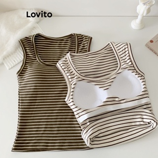 Lovito Regata Casual Listrada Com Almofada No Peito Para Mulheres L74ED245