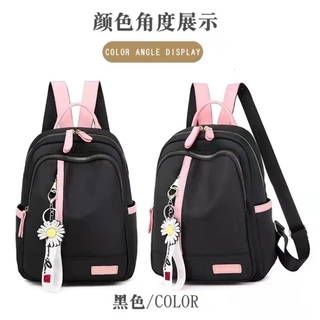 mochila de nylon casual feminina a prova dagua mochila escolar com oacessorio da flor