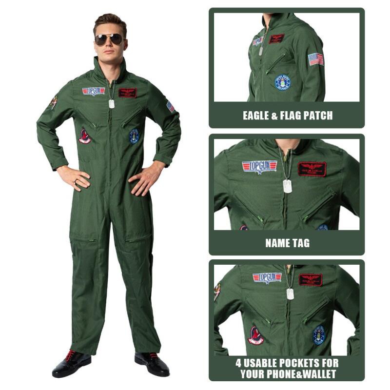 Moive Top Gun: Maverick Macacão Terno Cosplay Trajes Halloween Unisex Piloto Força Aérea Americana Estilo Militar Uniforme de Aviação