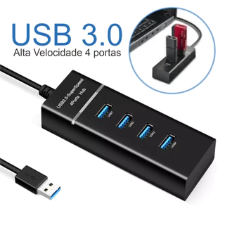 HUB USB 3.0 Alta Velocidade 4 Portas Preto Led Indicador 5.0Gbps Super Speed