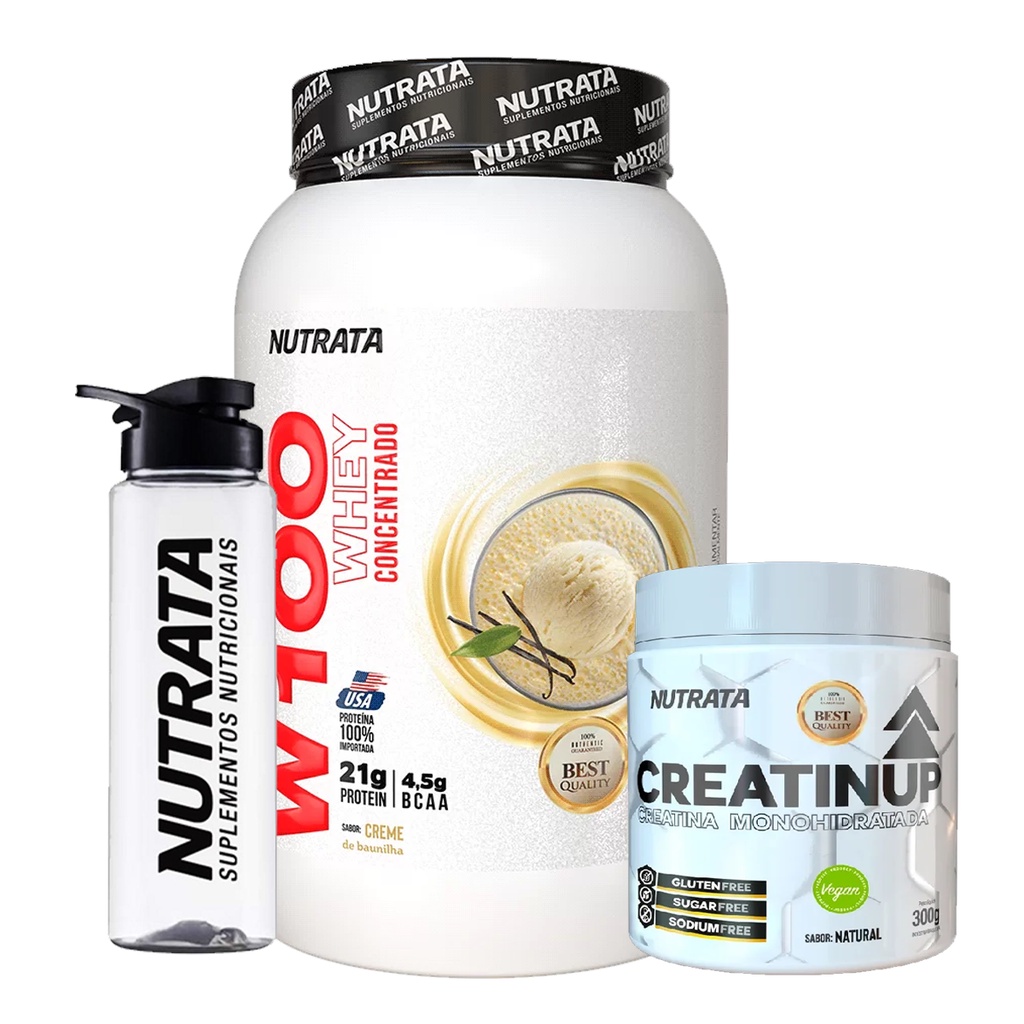 W100 Whey Concentrado Baunilha 900g + Creatina Nutrata 300g