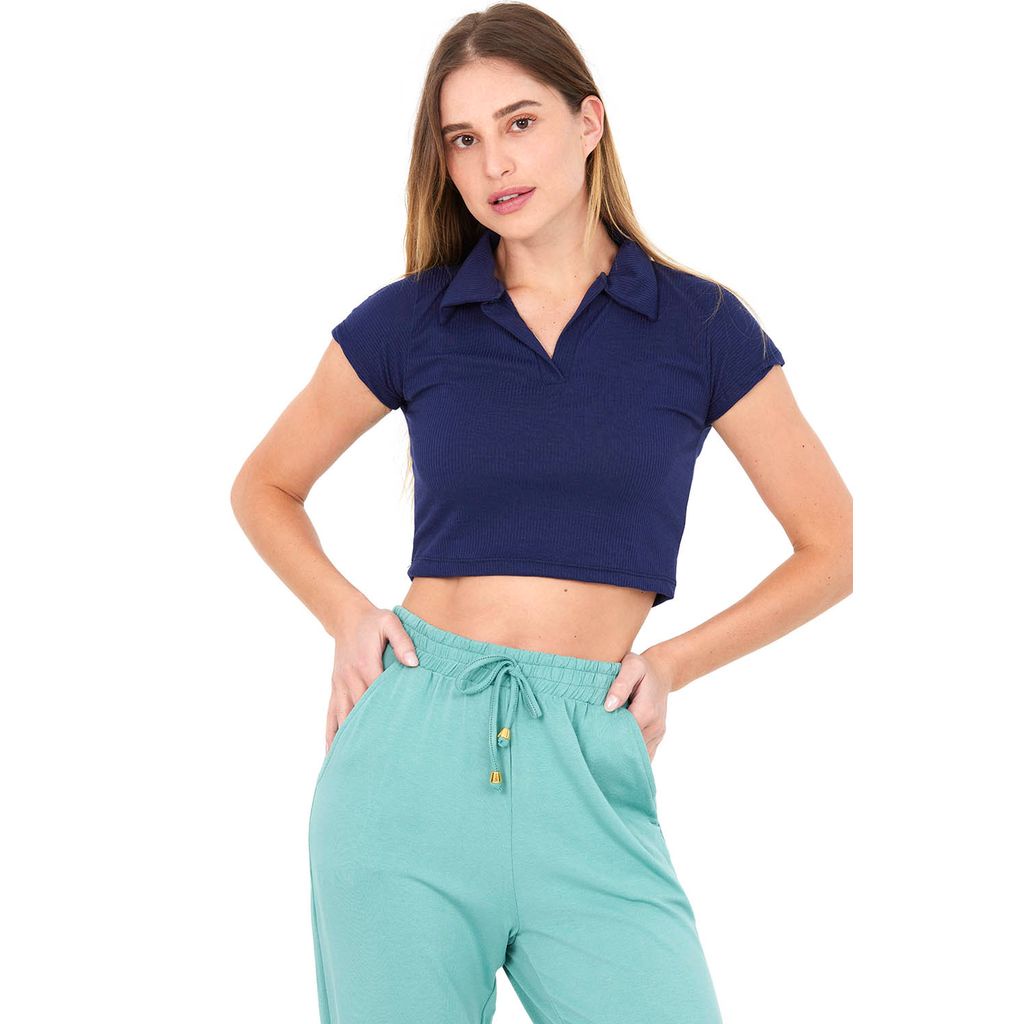 Cropped Feminino Com Gola Polo Wear Azul Escuro