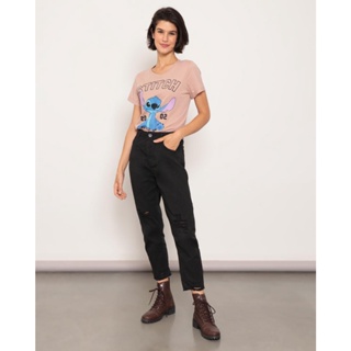 Calça Sarja Feminina Mom Destroyed Preta