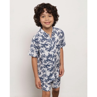 Camisa Infantil Manga Curta Estampa Folhagens Branco