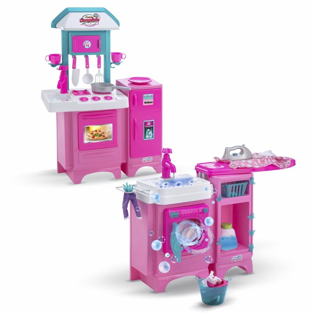 Jogo De Cozinha Barbie Meninas Rosa Grande Kit Completa Luxo Geladeira  Fogao Panelinhas Luzes Infantil Armário