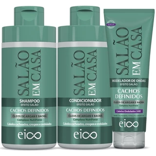 Eico Salão Em Casa Cachos Definidos Shampoo e Condicionador 450ml + Modeladores Curvas 2ABC 3ABC