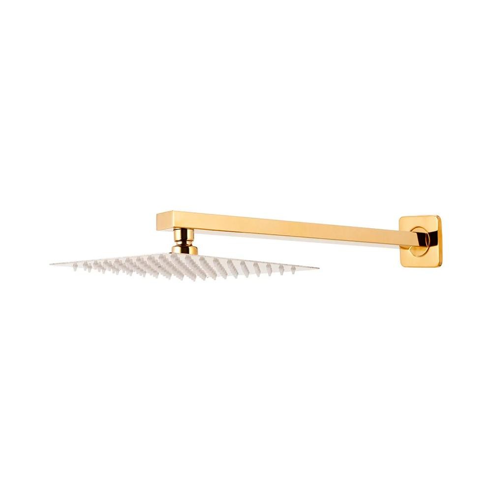 Ducha Chuveiro 30Cm Com Braço 40Cm Aço Inox 304 Mundaú Pingoo - Dourado