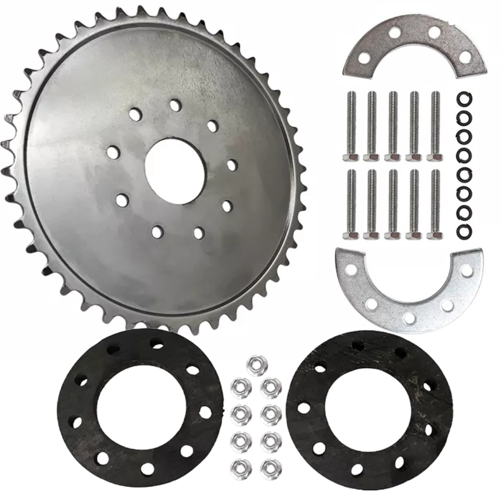 Engrenagem Coroa 44 dentes + Kit Fixador Da Coroa para Motorizada 2 Tempos