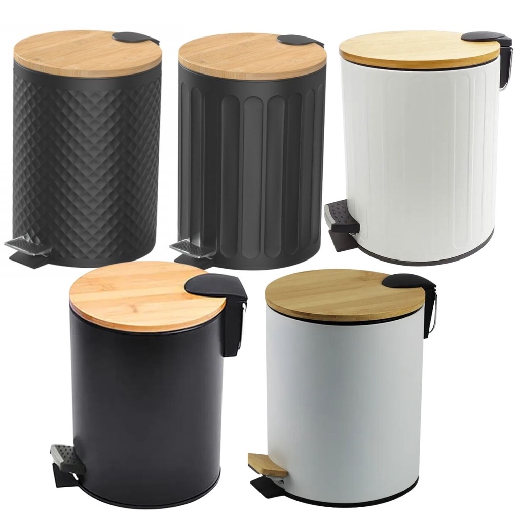 Lixeira Inox Pedal Tampa de Bambu 5 Litros Banheiro Escritório