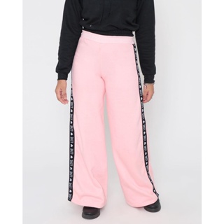 Calça Moletom Juvenil Wide Leg Faixa Love Rosa Claro