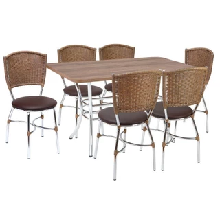 Conjunto Fil Mesa Josi 24200 Cromada com 6 Cadeiras Giovana 6200 Cromada Junco