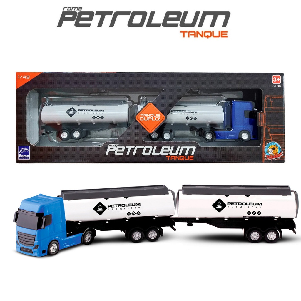 Caminhão Haras Carreta Bitrem Petroleum Azul com Cavalo Roma