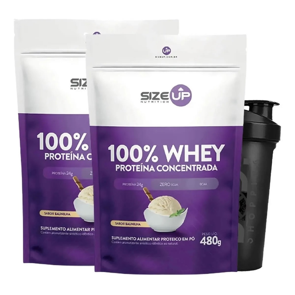 Kit 2x Whey Protein 100% 1.05 Lb + Shaker – Size Up (baunilha)