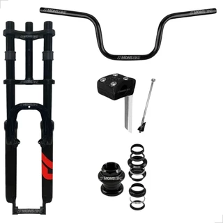 Suspensão Bike Aro 26 Amortecedor 2 Andar Standard + Guidão Tipo Moto + Mesa Suporte + Caixa de Direção