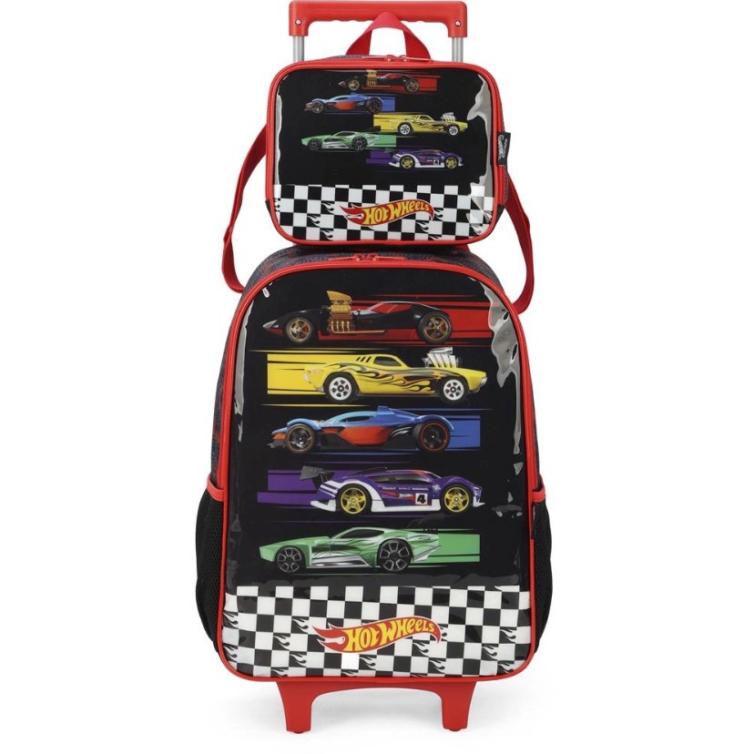 Kit Mochila de Rodinhas e Lancheira Luxcel Hot Wheels Preto | Shopee Brasil