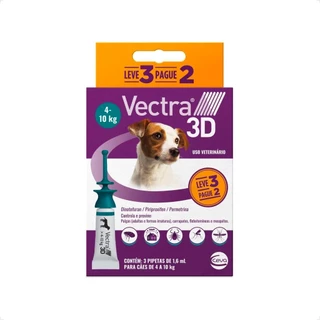 Vectra 3D 1,6ml Antipulgas e Carrapatos Ceva para Cães de 4 a 10Kg - Leve 3 Pague 2