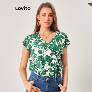 Lovito Blusa Casual Tropical Básica para Mulheres LBL06127 (Verde)