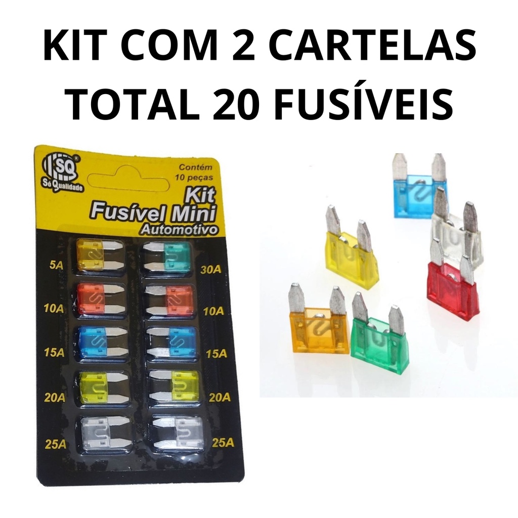 Kit 2 Cartelas Fusivel Automotivo Lamina Mini 10 peças 5/10/15/20/25/30a Pronta Entrega