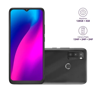 Smartphone Multilaser G Max 2 4G 128GB 4GB RAM Tela 6,5 Câmera Tripla Selfie 5MP Android 11 Preto - P9158