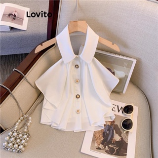 Lovito Regata Feminina Elegante Com Babados Simples E Botão Frontal LNE42173