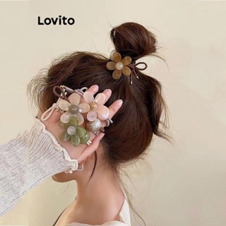 Lovito Laços De Cabelo Casuais Com Flores Lisas Para Mulheres LFA11140