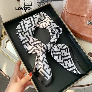 Lovito Elegante Lenços Femininos Xaile Geométrico Levemente Luxuoso de Seda LFA11604