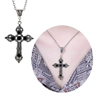INF Colar De Cruz Cristã Barroco Vintage Para Mulheres Homens Cor De Prata Com Crucifixo Gótico Cristal Símbolo Jóia De Páscoa