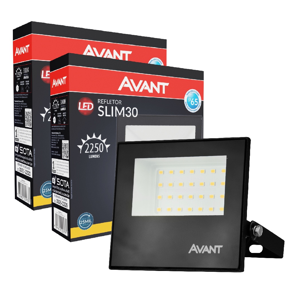 Kit 2 Unidades Refletor Led Holofote 30W P/ Jardim Luz Quente 3000K Bivolt - Avant