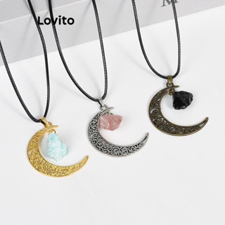 Lovito Colares De Lua Irregular De Cristal De Metal Liso Casual Para Mulheres LCS05098