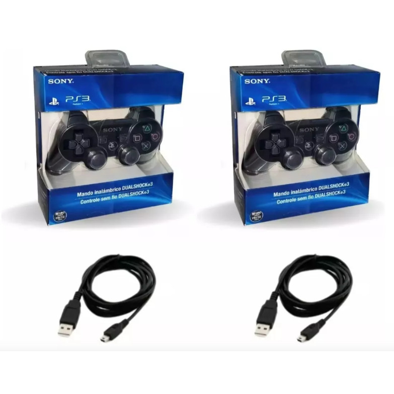 kit 2 Controle Manete Joystick Dualshock 3 Ps3 Playstation Com Cabo carregavel